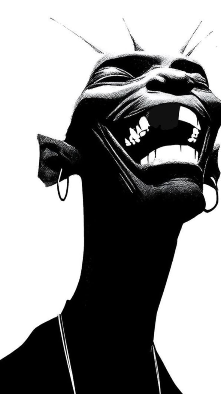 High-contrast illustration of a laughing figure