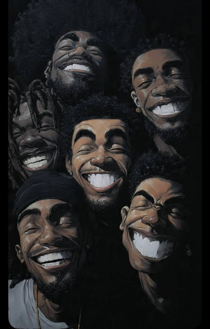 Illustrated portrait of friends laughing together