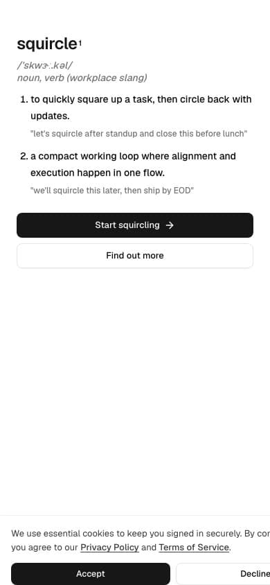 Squircle homepage, mobile