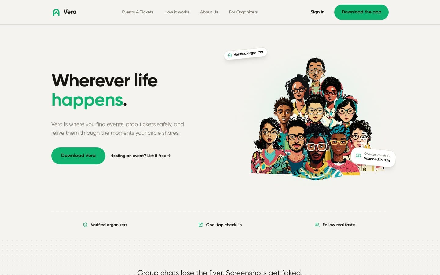 Vera homepage, desktop
