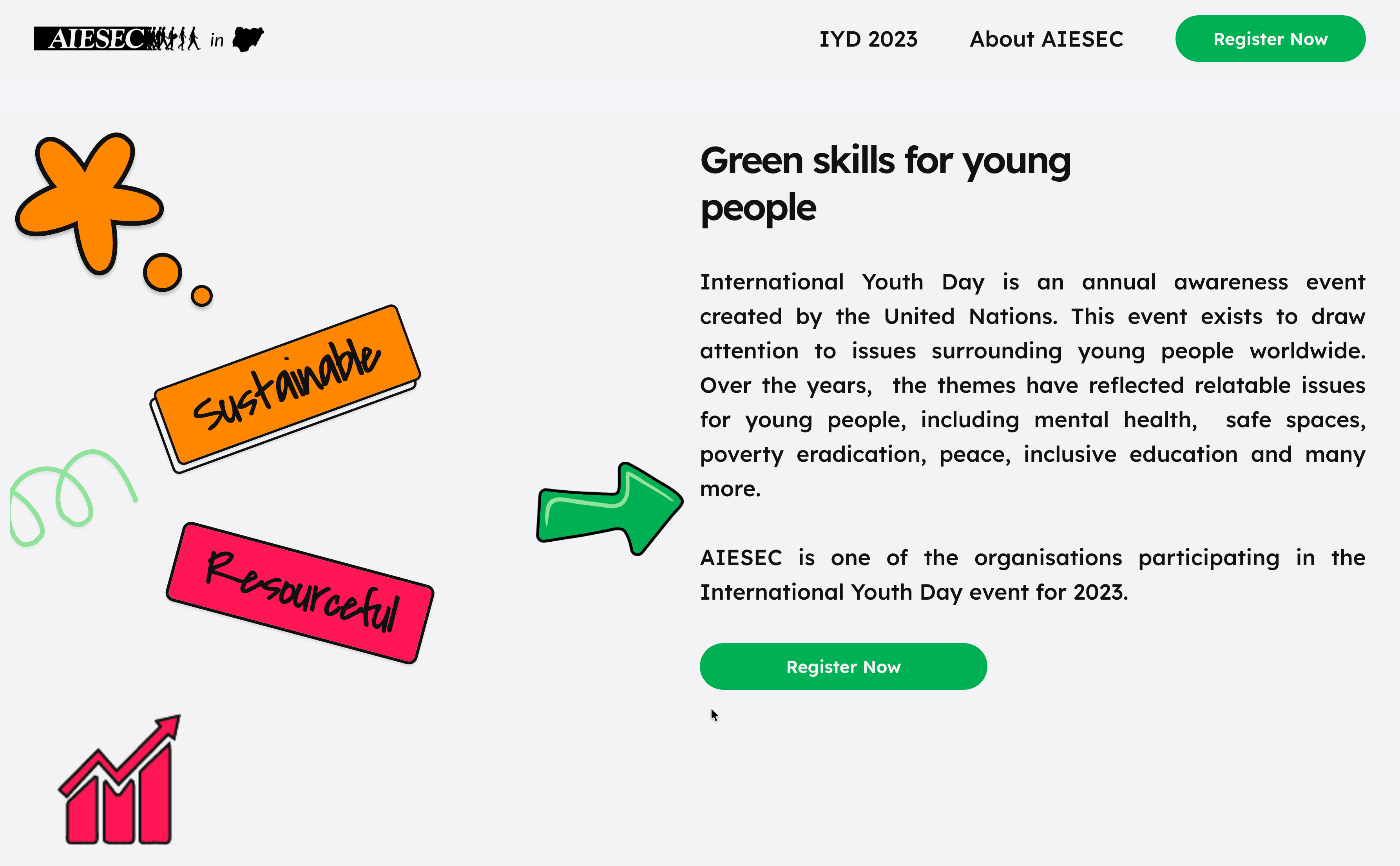 AIESEC International Youth Day homepage, desktop