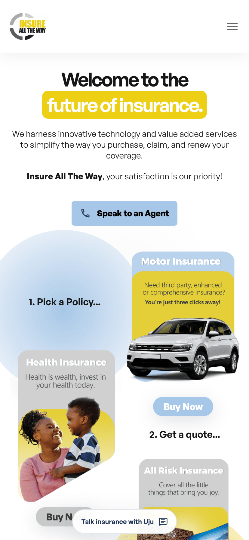 Insure All The Way, health insurance page, mobile