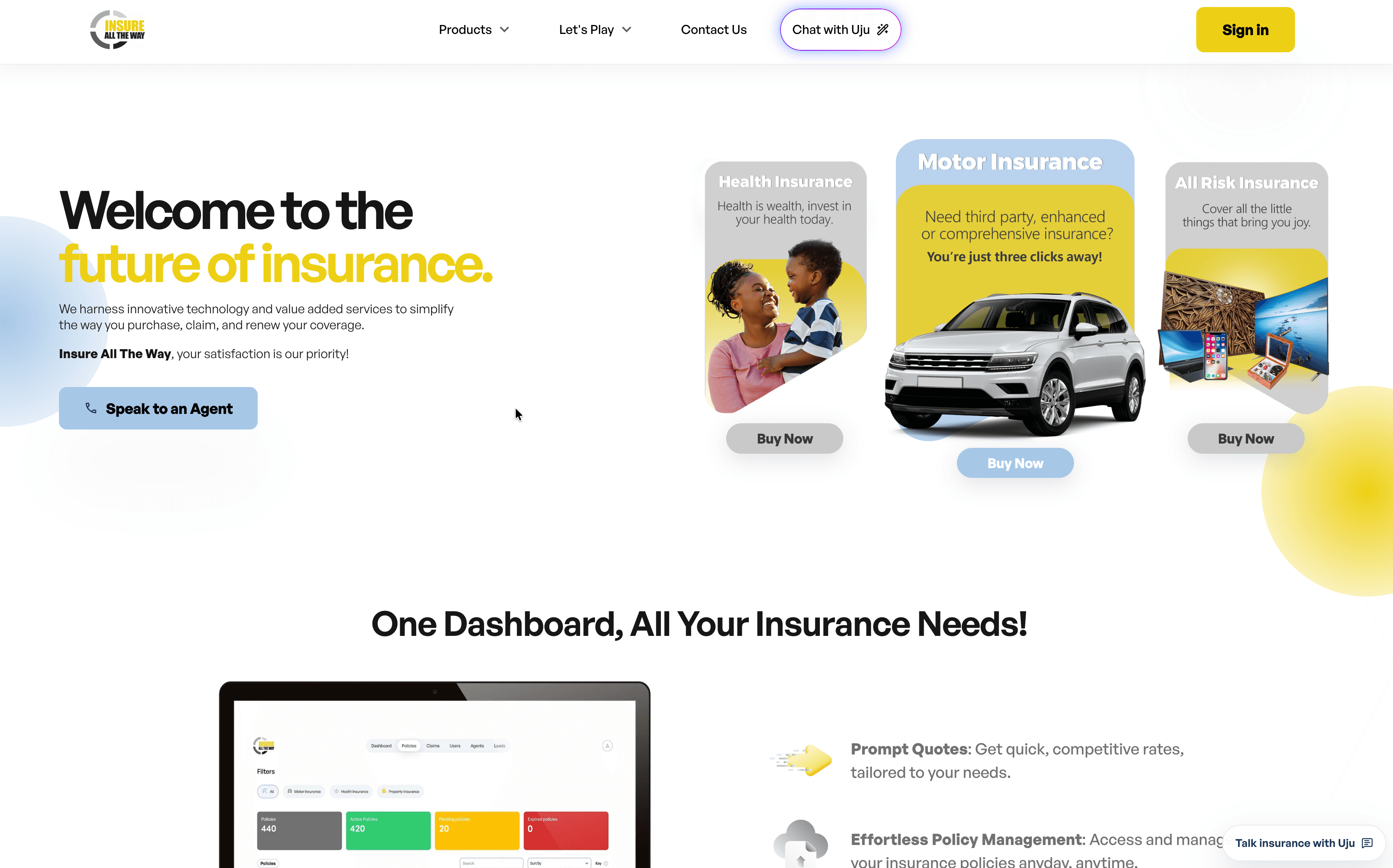 Insure All The Way homepage, desktop