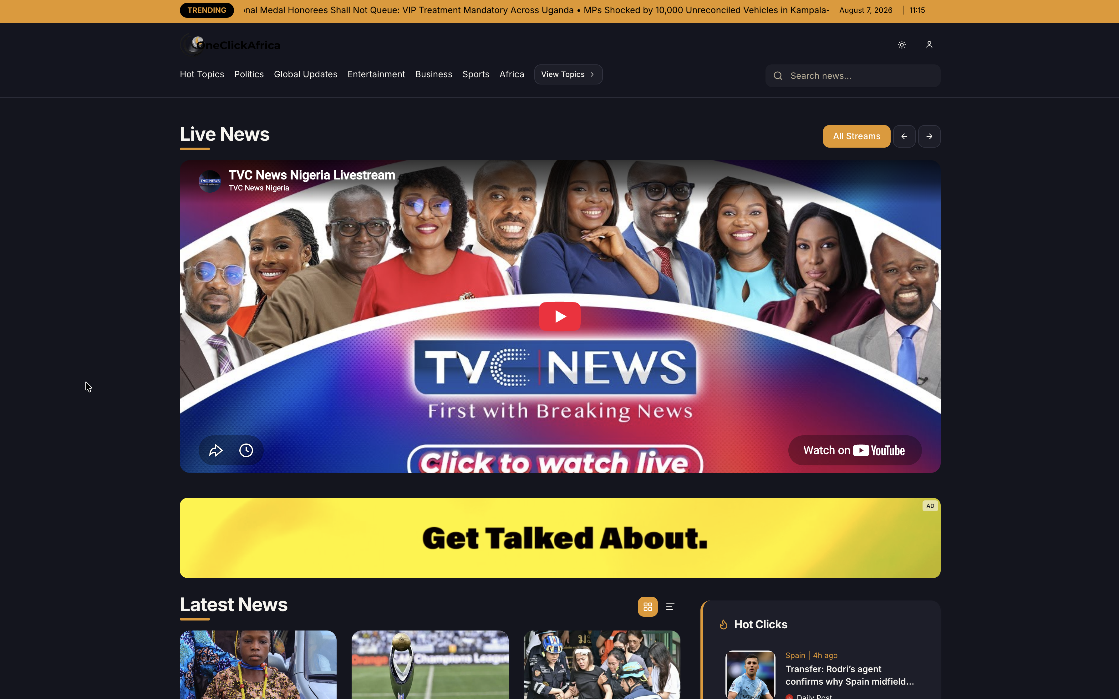 One Click Africa homepage, desktop